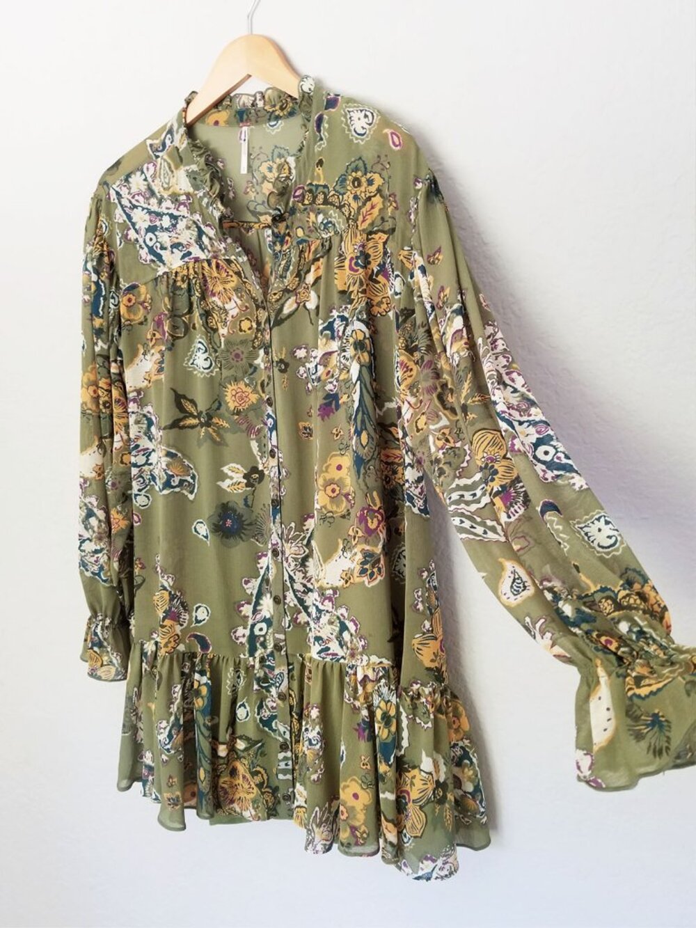 Free People Ibiza Nights Mini Dress Size S Natural Sage Green Button Front $148 - Picture 15 of 16